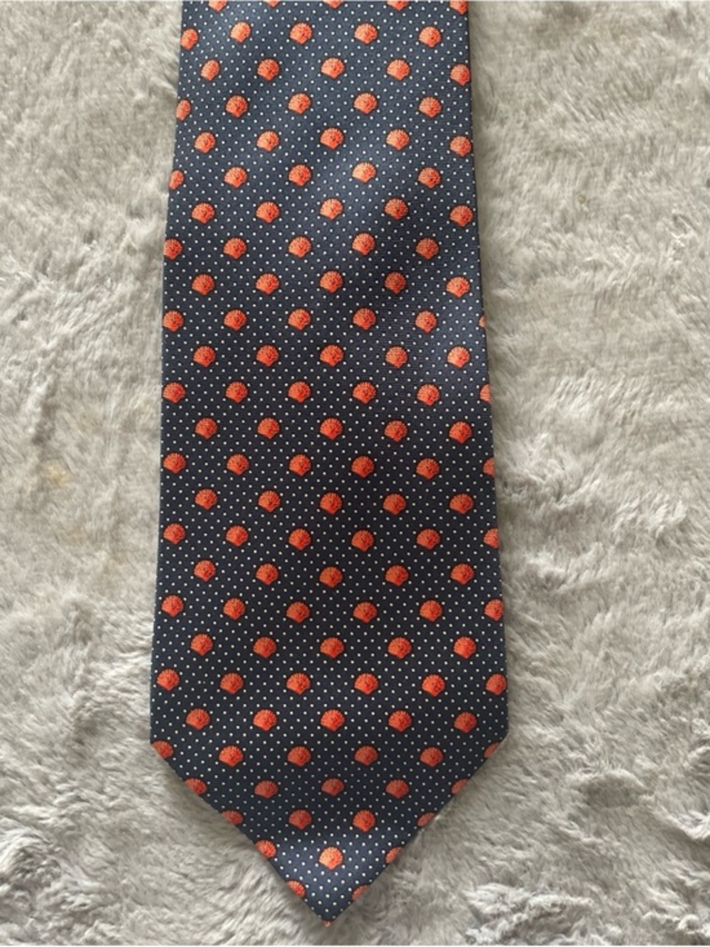 Nina Ricci Navy Tie with Orange Dot Pattern